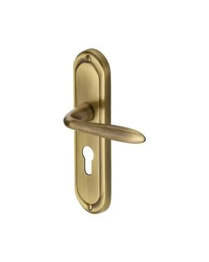 Heritage Brass Door Handle for Euro Profile Plate Henley Design Antique finish
