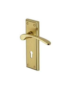 Heritage Brass Door Handle Lever Lock Hilton Design Mayfair finish