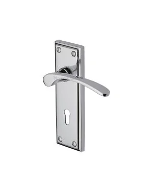 Heritage Brass Door Handle Lever Lock Hilton Design Polished Chrome finish