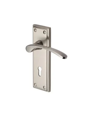 Heritage Brass Door Handle Lever Lock Hilton Design Satin Nickel finish