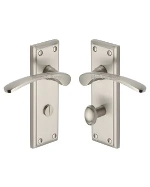 Heritage Brass Door Handle for Bathroom Hilton Design Satin Nickel finish