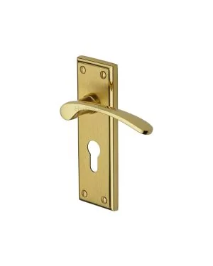 Heritage Brass Door Handle for Euro Profile Plate Hilton Design Mayfair finish
