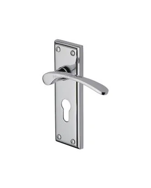 Heritage Brass Door Handle for Euro Profile Plate Hilton Design Polished Chrome finish