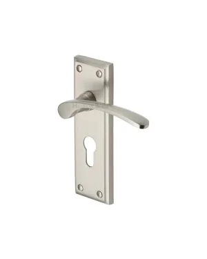 Heritage Brass Door Handle for Euro Profile Plate Hilton Design Satin Nickel finish