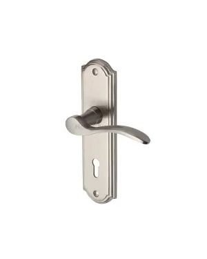 Heritage Brass Door Handle Lever Lock Howard Design Satin Nickel finish