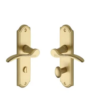 Heritage Brass Door Handle for Bathroom Howard Design Satin Brass finish