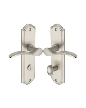 Heritage Brass Door Handle for Bathroom Howard Design Satin Nickel finish