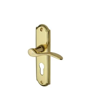 Heritage Brass Door Handle for Euro Profile Plate Howard Design Polished Brass finish