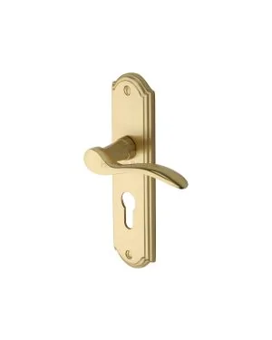 Heritage Brass Door Handle for Euro Profile Plate Howard Design Satin Brass finish