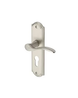 Heritage Brass Door Handle for Euro Profile Plate Howard Design Satin Nickel finish