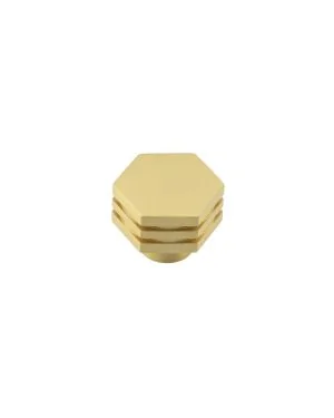 Nile Hexagonal Stepped Cupboard Knob - Satin Brass