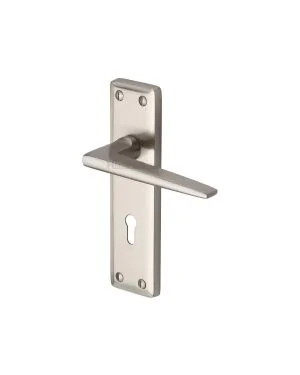 Heritage Brass Door Handle Lever Lock Kendal Design Satin Nickel finish