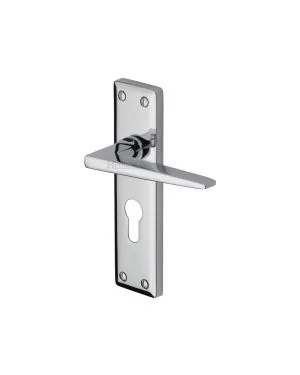 Heritage Brass Door Handle for Euro Profile Plate Kendal Design Polished Chrome finish