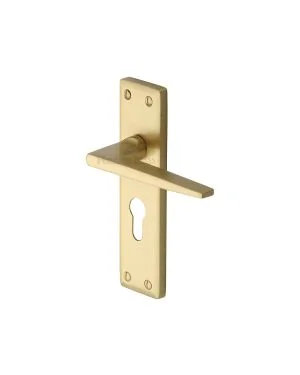 Heritage Brass Door Handle for Euro Profile Plate Kendal Design Satin Brass finish