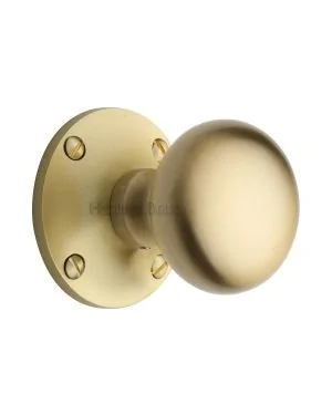 Heritage Brass Mortice Knob on Rose Kensington Design Satin Brass finish