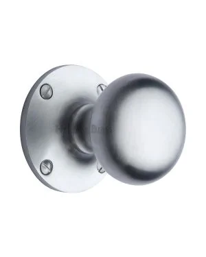 Heritage Brass Mortice Knob on Rose Kensington Design Satin Chrome finish