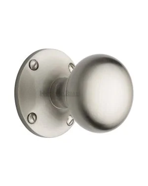 Heritage Brass Mortice Knob on Rose Kensington Design Satin Nickel finish