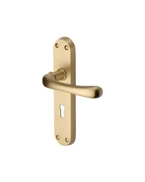 Heritage Brass Door Handle Lever Lock Luna Design Satin Brass finish