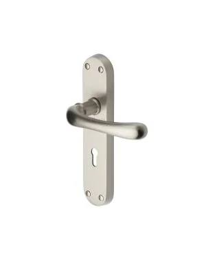 Heritage Brass Door Handle Lever Lock Luna Design Satin Nickel finish