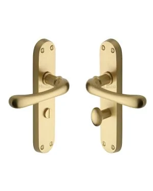 Heritage Brass Door Handle for Bathroom Luna Design Satin Brass finish