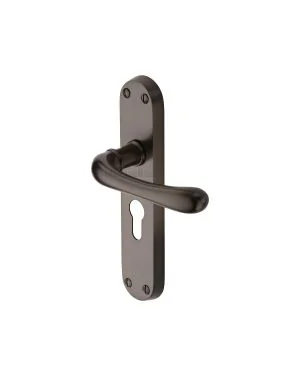Heritage Brass Door Handle for Euro Profile Plate Luna Design Matt Bronze finish
