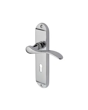 Heritage Brass Door Handle Lever Lock Maya Design Polished Chrome finish