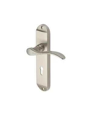 Heritage Brass Door Handle Lever Lock Maya Design Satin Nickel finish