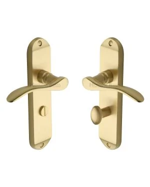 Heritage Brass Door Handle for Bathroom Maya Design Satin Brass finish