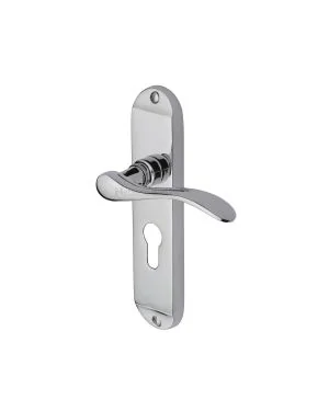 Heritage Brass Door Handle for Euro Profile Plate Maya Design Polished Chrome finish