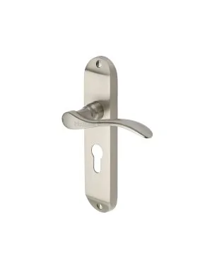 Heritage Brass Door Handle for Euro Profile Plate Maya Design Satin Nickel finish