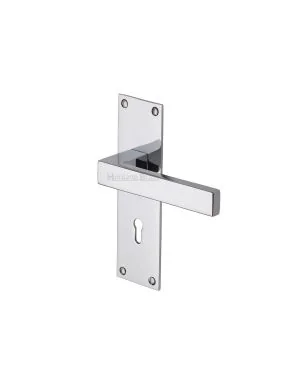 Heritage Brass Door Handle Lever Lock Metro Design Polished Chrome finish