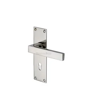Heritage Brass Door Handle Lever Lock Metro Design Polished Nickel finish