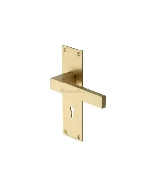 Heritage Brass Door Handle Lever Lock Metro Design Satin Brass finish