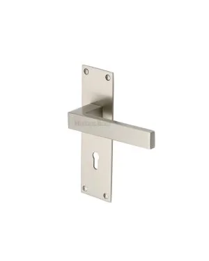 Heritage Brass Door Handle Lever Lock Metro Design Satin Nickel finish