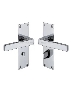Heritage Brass Door Handle for Bathroom Metro Design Polished Chrome finish