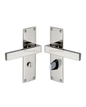 Heritage Brass Door Handle for Bathroom Metro Design Polished Nickel finish