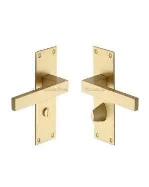Heritage Brass Door Handle for Bathroom Metro Design Satin Brass finish