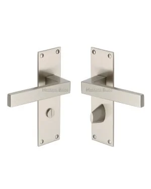 Heritage Brass Door Handle for Bathroom Metro Design Satin Nickel finish