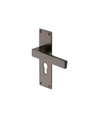 Heritage Brass Door Handle for Euro Profile Plate Metro Design Matt Bronze finish