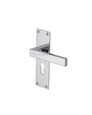 Heritage Brass Door Handle for Euro Profile Plate Metro Design Polished Chrome finish