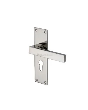 Heritage Brass Door Handle for Euro Profile Plate Metro Design Polished Nickel finish