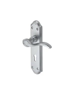 Heritage Brass Door Handle Lever Lock Verona Small Design Satin Chrome finish