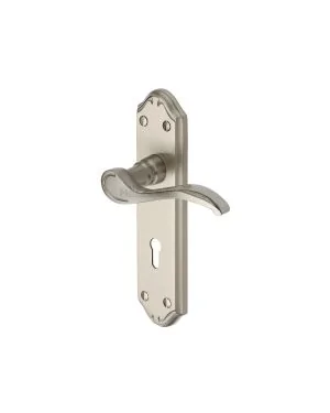 Heritage Brass Door Handle Lever Lock Verona Small Design Satin Nickel finish