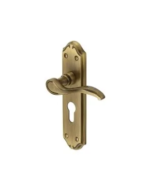 Heritage Brass Door Handle for Euro Profile Plate Verona Small Design Antique finish