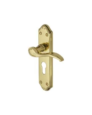 Heritage Brass Door Handle for Euro Profile Plate Verona Small Design Polished Brass finish