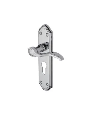 Heritage Brass Door Handle for Euro Profile Plate Verona Small Design Polished Chrome finish