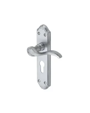 Heritage Brass Door Handle for Euro Profile Plate Verona Small Design Satin Chrome finish