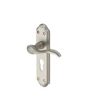 Heritage Brass Door Handle for Euro Profile Plate Verona Small Design Satin Nickel finish