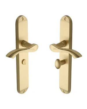 Heritage Brass Door Handle for Bathroom Algarve Long Design Satin Brass finish