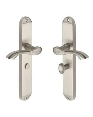 Heritage Brass Door Handle for Bathroom Algarve Long Design Satin Nickel finish